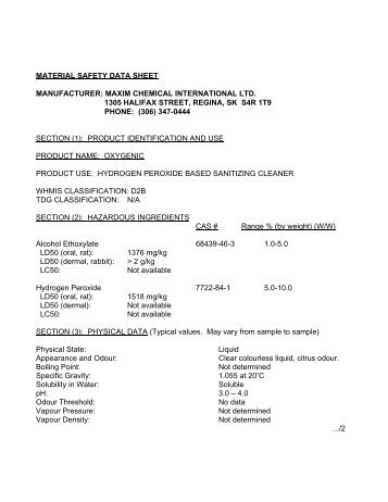 material safety data sheet manufacturer: maxim chemical ...