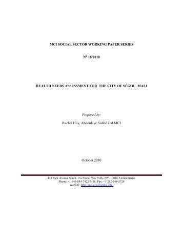 Health Needs Assessment for the City of Segou, Mali - Millennium ...