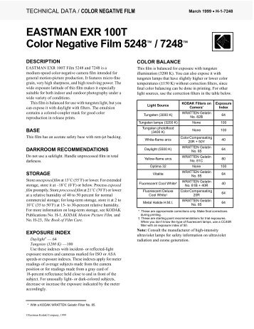 EASTMAN EXR 100T Color Negative Film 5248™ / 7248™