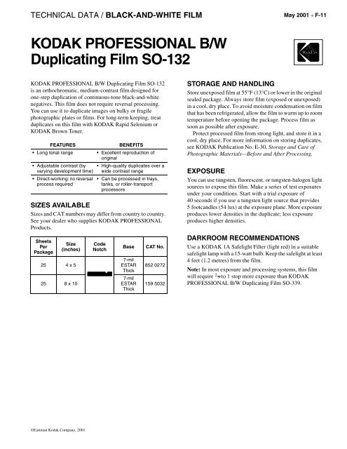 KODAK PROFESSIONAL B/W Duplicating Film SO-132 - 125px