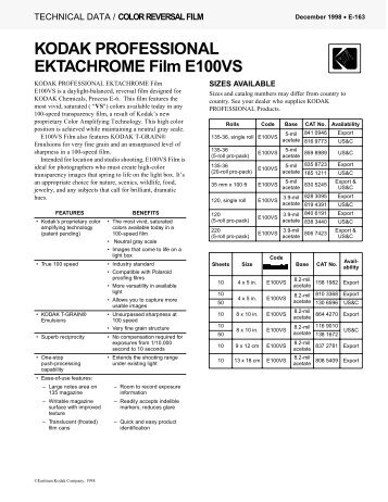 KODAK PROFESSIONAL EKTACHROME Film E100VS - 125px