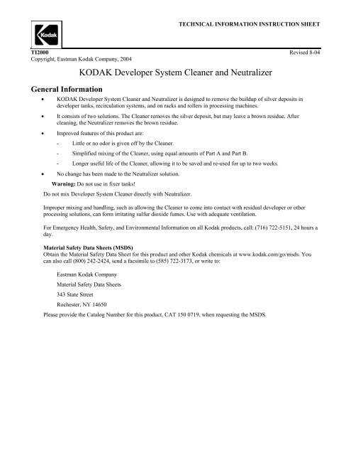 Kodak Developer System Cleaner And Neutralizer 125px