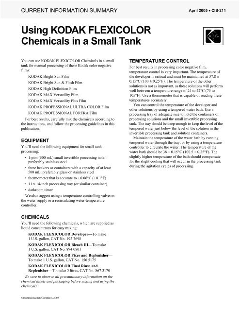 Using KODAK FLEXICOLOR Chemicals in a Small Tank - 125px