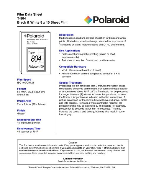 T-804 (Polapan Pro 100) Film Data Sheet - 125px