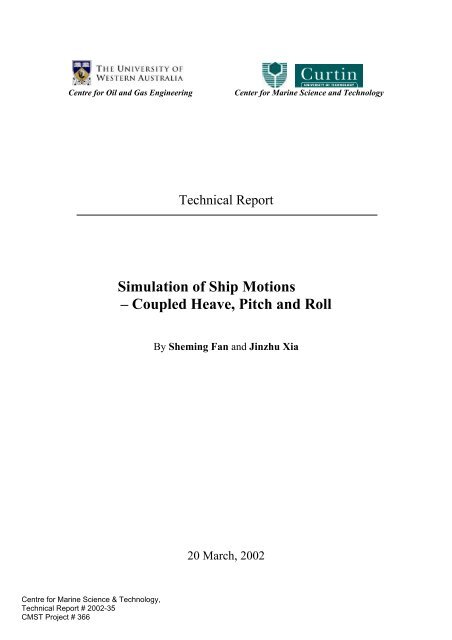 Simulation of Ship Motions œ Coupled Heave, Pitch and Roll