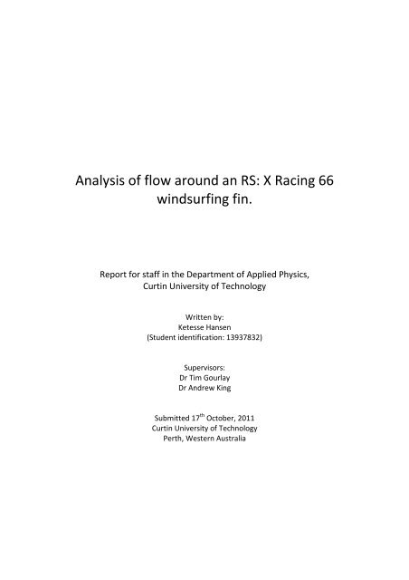 Analysisof flow around an RS:X racing 66 windsurfing fin - Centre for ...