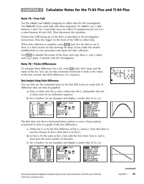 CHAPTER 7 Calculator Notes for the TI83 Plus and Kendall Hunt