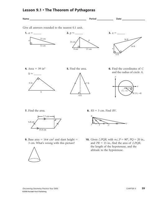 Lesson 9.1 • The Theorem of Pythagoras