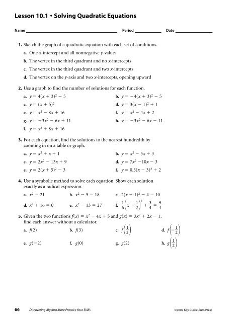 8 6 skills practice quadratic equations