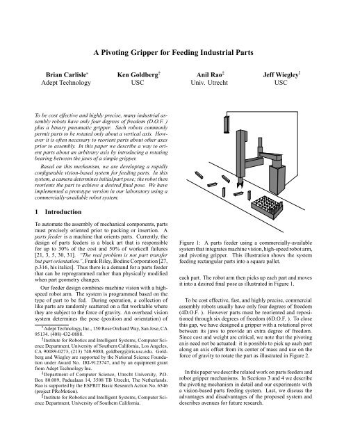 A Pivoting Gripper for Feeding Industrial Parts - Ken Goldberg