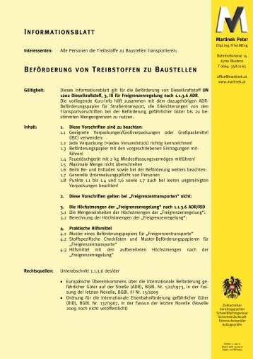 INFORMATIONSBLATT BEFÖRDERUNG VON TREIBSTOFFEN ZU ...