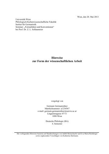 Hinweise zur Form der wissenschaftlichen Arbeit - Institut für ...