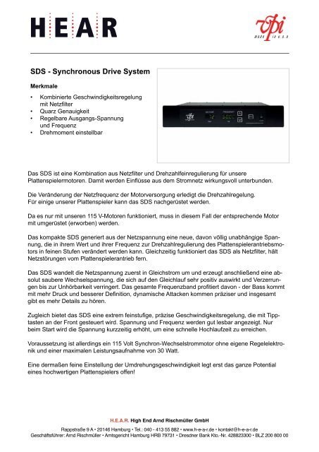 SDS - Synchronous Drive System - HEAR GmbH