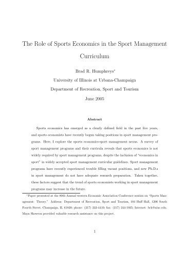 The Role of Sports Economics in the Sport Management Curriculum