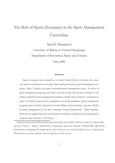 The Role of Sports Economics in the Sport Management Curriculum