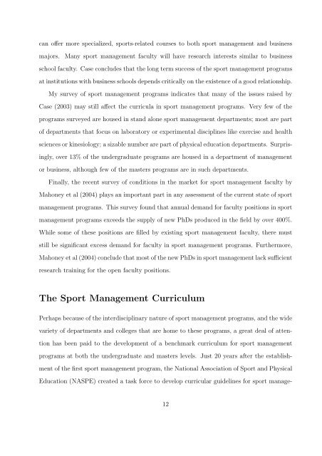 The Role of Sports Economics in the Sport Management Curriculum