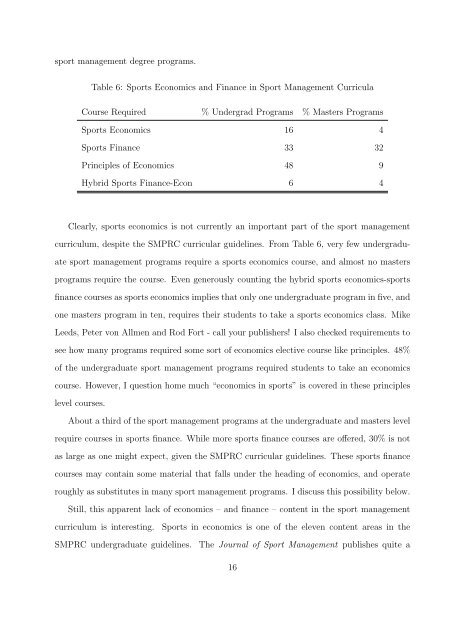 The Role of Sports Economics in the Sport Management Curriculum