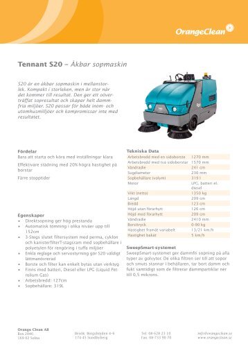 Tennant S20 – Åkbar sopmaskin - Orange Clean AB