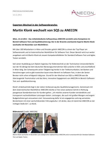 Martin Klonk wechselt von SQS zu ANECON