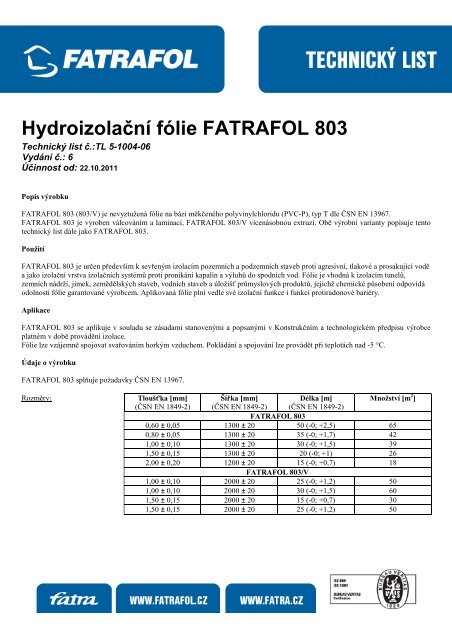 Hydroizolační fólie FATRAFOL 803 - Fatran