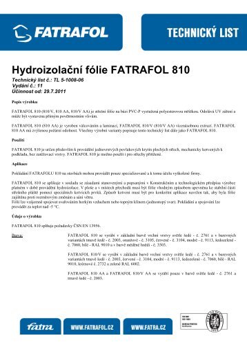 Hydroizolační fólie FATRAFOL 810 - EU Střechy s.r.o.