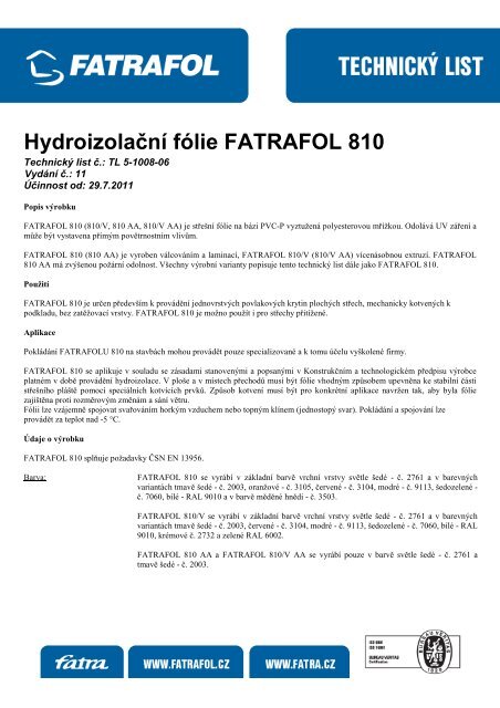 Fatrafol 810 Technicky List () Fatrafol 810 Technicky List