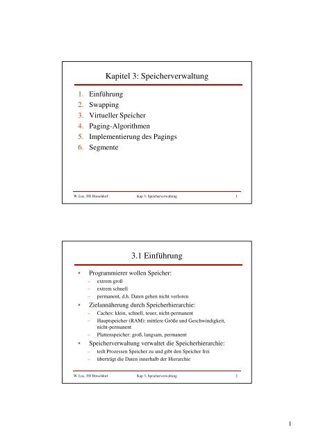 Kapitel 3: Speicherverwaltung 3.1 Einführung