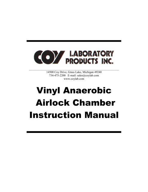 Vinyl Anaerobic Airlock Chamber Instruction ... - Wolf Laboratories