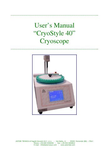 User's Manual “CryoStyle 40” Cryoscope - Wolf Laboratories
