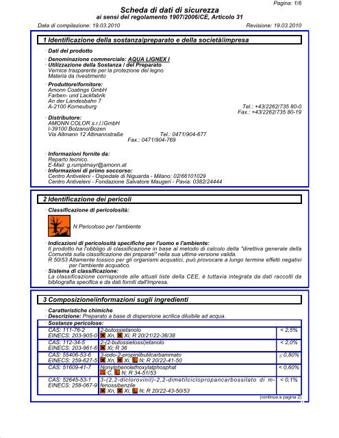 Scheda di dati di sicurezza - COLORIFICIO BRESCIANO