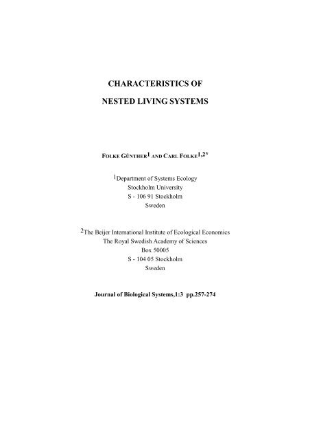 CHARACTERISTICS OF NESTED LIVING SYSTEMS