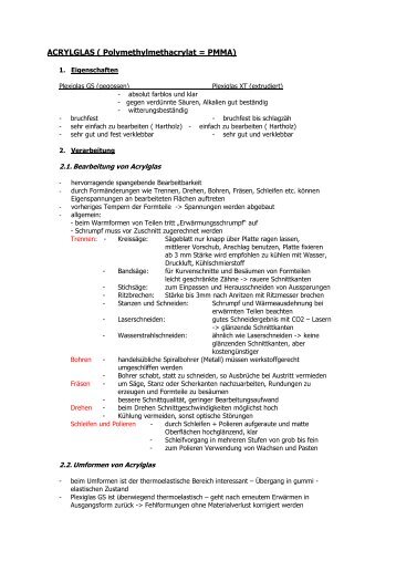ACRYLGLAS ( Polymethylmethacrylat = PMMA)