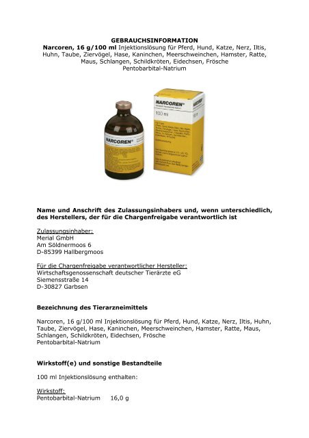 værktøj Normalt Forlænge GEBRAUCHSINFORMATION Narcoren, 16 g/100 ml ... - Merial
