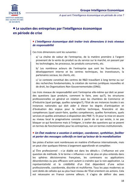 A quoi sert l'Intelligence Economique en période ... - Claude Rochet