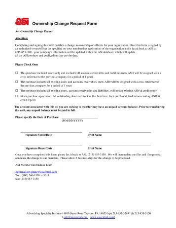 Ownership Change Request Form - Advertising Specialty Institute