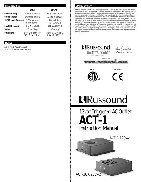 Russound ACT-1 Triggered AC Outlet Manual.pdf - ed mullen dot net
