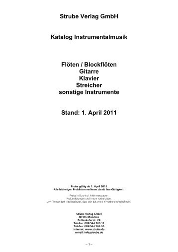 Strube Verlag GmbH Katalog Instrumentalmusik Flöten / Blockflöten ...