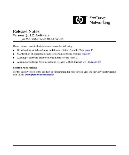 Release Notes for Software Version Q.11.26 251024 Switches HP