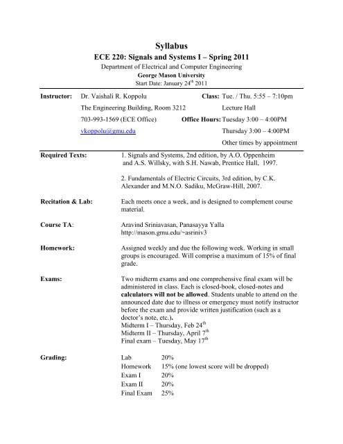 Syllabus - Department of Electrical and Computer Engineering ...