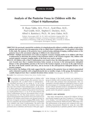 Analysis of the Posterior Fossa in Children with the Chiari 0 ...
