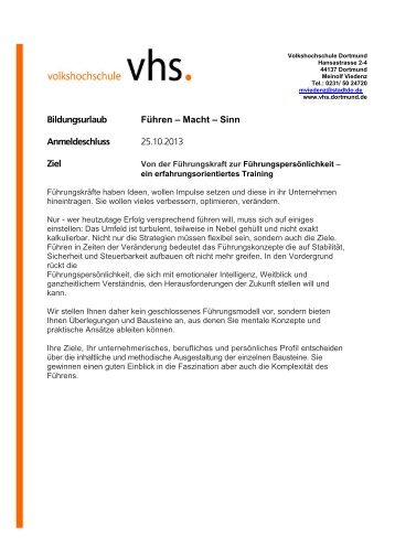 Seminarunterlagen 32-14526 "Führen - Macht ... - VHS Dortmund