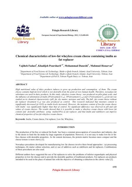 Chemical characteristics of low-fat wheyless cream cheese ...