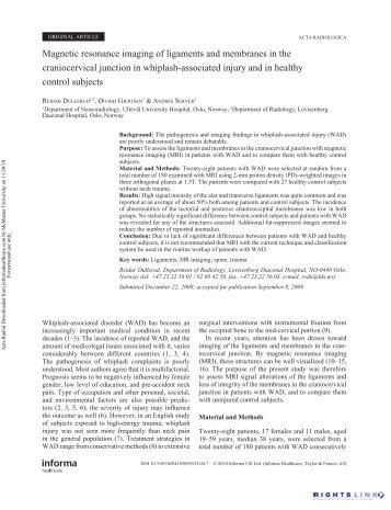 Magnetic resonance imaging of ligaments and membranes in the ...
