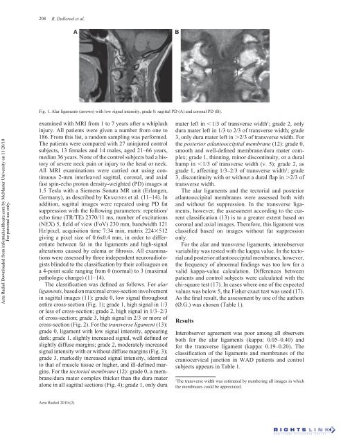 Magnetic resonance imaging of ligaments and membranes in the ...