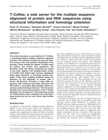 T-Coffee: a web server for the multiple sequence alignment of ...