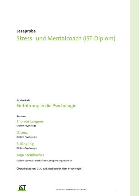 Stress- und Mentalcoach (IST-Diplom) - IST-Studieninstitut