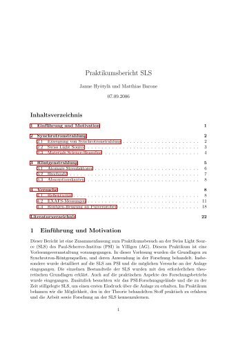 Praktikumsbericht SLS - Paul Scherrer Institute