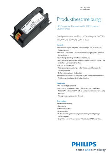 HID-PrimaVision Compact mini für CDM Lampen ... - Philips