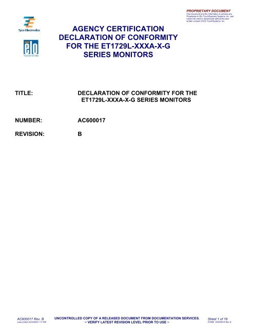 agency certification declaration of conformity for the et1729l-xxxa-xg ...