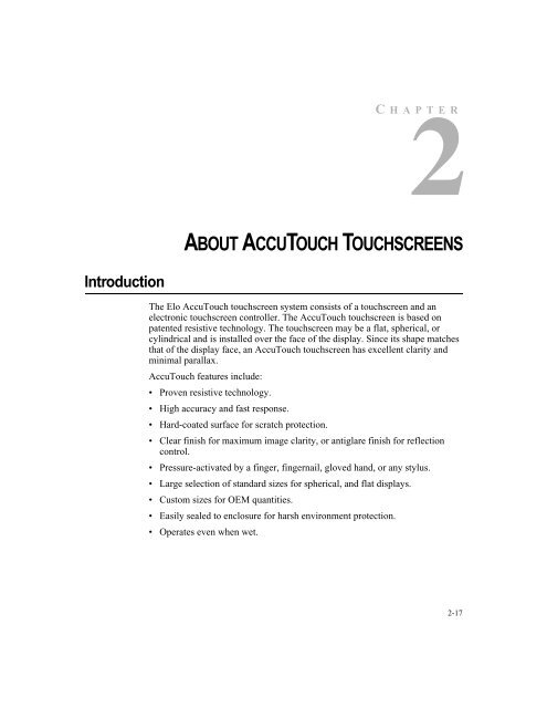 AccuTouch Product Guide - Elo TouchSystems